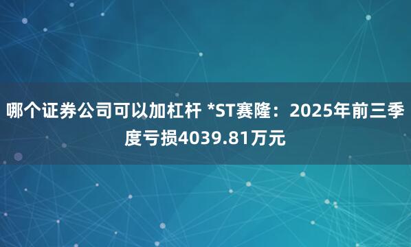 哪个证券公司可以加杠杆 *ST赛隆：2025年前三季度亏损4039.81万元